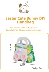 Detail view of DIY Easter bunny felt bag showing 12x13.5cm dimensions and pompom tail