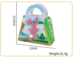 Easter felt gift bag with pink sequin rabbit, dimensions 13.5x12cm, weight 21.4g