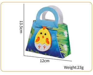 Easter felt gift bag featuring a yellow chick with dimensions 13.5cm by 12cm