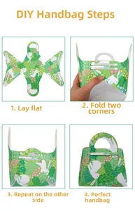 DIY Easter bunny felt bag assembly steps showing 4-stage tutorial on a white background