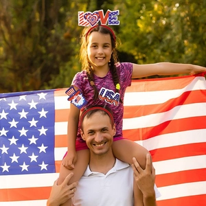 Patriotic USA Independence Day headbands with heart and Uncle Sam gnome decorations