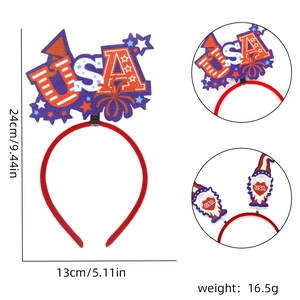 USA Independence Day headband featuring gnome with flag motifs and sizing dimensions