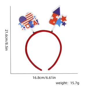 Detailed dimensions of USA Independence Day headband with flag stars and rockets