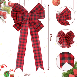 42cm red and black buffalo plaid Christmas bow for tree topper and party decoration