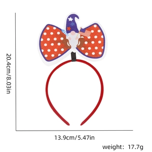 Size specifications for USA Independence Day gnome headband with dimensions and weight info