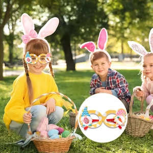 Easter party glasses with gnome and egg decor for festive costume photo props
