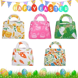 Happy Easter Non-woven Fabric Gift Handbag Cartoon Rabbit Carrot Print Candy Bag For Kids Festival Party Favors Decoration