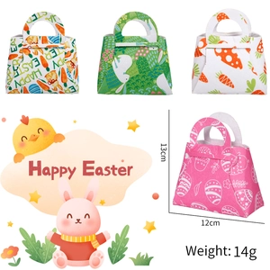 Easter felt gift bags with rabbit and carrot prints for kids DIY candy storage