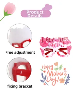 Detail of Mother's Day glasses showing the adjustable bracket and flower card design