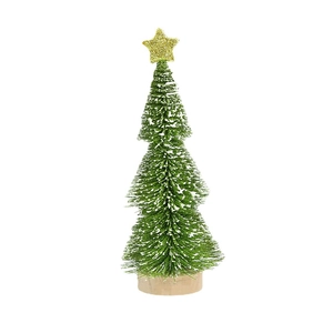 Mini-Weihnachtsbaum mit Schneeeffekt, goldener Sternspitze und Echtholz-Sockel