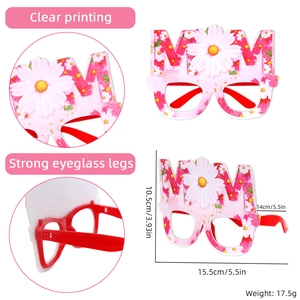 Floral Mother's Day party glasses featuring MOM letter design with pink daisy patterns