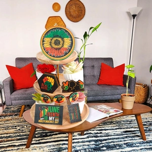 Juneteenth tiered tray decor set with black history wood signs and sunflower decorations