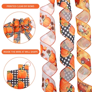 Autumn pumpkin wired edge ribbons for Thanksgiving DIY bows and crafts decoration
