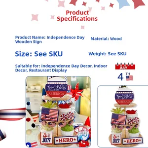 Detailed wood Independence Day tray decor set with God Bless America sign and flag elements