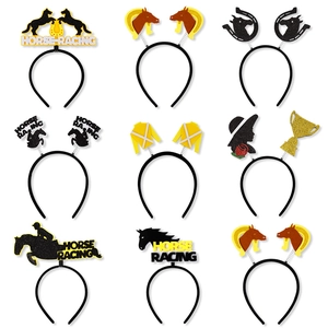 Horse Racing Theme Party Headband Glitter Horseshoe Jockey Shirt Headpiece Event Decoration Hair Hoop Accessories