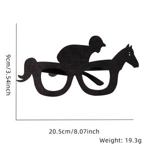 Detailed view of horse racing glitter glasses with 20.5cm x 9cm size specifications