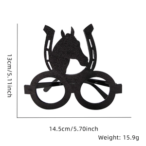 Detailed dimensions for horse racing party glasses with black glitter horse head frame