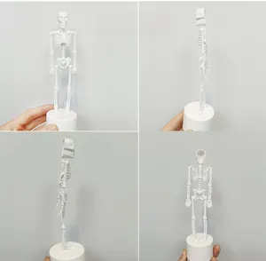 Detailed multi-angle views of a white plastic skeleton figurine with led lighting base