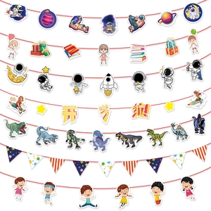 Back To School Banners Paper Garlands Classroom Decorations Kindergarten Party Hanging Flags Space Dinosaur Cartoon Theme