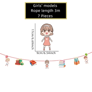 Close-up of Children's Day party banner with dimensions and seven cartoon pendants
