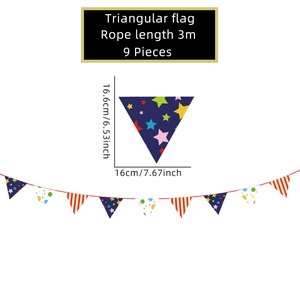 Detailed size specifications for 3m colorful school welcome banner with 9 triangle flags