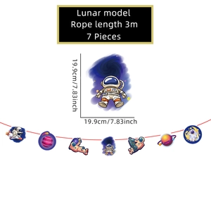 Space party banner with 7 pieces of astronauts and rockets for graduation decor