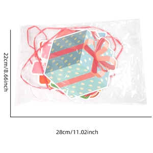 Colorful gift box paper party hanging decorations in packaging with size measurements