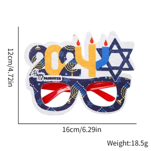 Passover party glasses with size guide 16x12cm featuring 2024 Happy Passover text
