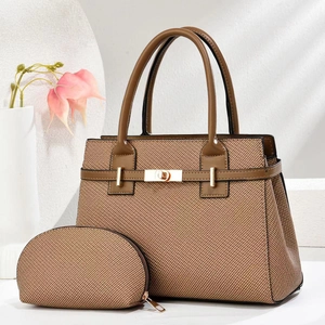 Set borsa a mano marrone retrò e portamonete con elegante chiusura rotante in metallo