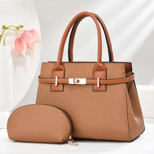 Set borse a mano marroni testurizzate con borsa grande e portamonete coordinato in oro