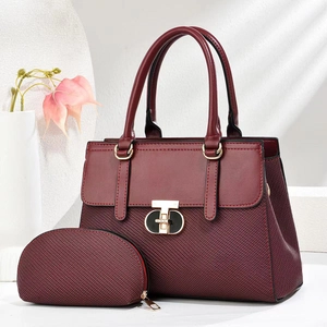Women Handbag And Pouch PU Leather Woven Texture Patchwork Fashion Elegant Large Capacity Shoulder Bag With Metal Buckle