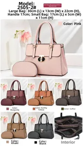 Macro shot of stylish tote set showing polished metal buckle and interior compartments