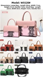 Crocodile pattern handbags set with contrast details and dimensions for small and large sizes