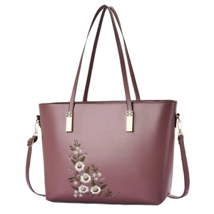 Elegante borsa a mano rosso vino da donna con ricami floreali e dettagli dorati
