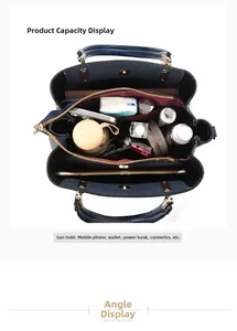 Intérieur de sac à main bleu marine avec grande capacité pour parapluie et cosmétiques
