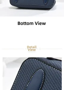 Détails du sac bleu marine à texture tissée avec surpiqûres blanches et bords arrondis