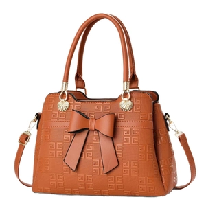 Fashion caramel bow tote bag for women with geometric texture and large capacity