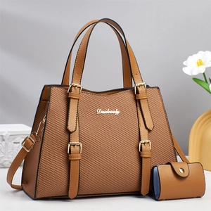 Women Elegant Tote Bag And Purse PU Leather Braided Texture Top Handle Shoulder Handbag Fashion Minimalist Versatile
