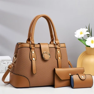 Large Tote Bag And Wallet And Card Holder PU Leather Textured Stitching Shoulder Crossbody Handbag For Women Office Daily Fashion