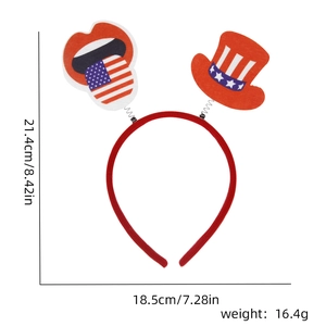 Independence Day headband dimensions showing 21.4cm height and 18.5cm width measurements