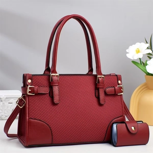 Vintage Woven Texture PU Leather Tote Bag Set For Women Elegant Handbag With Mini Pouch Shoulder Crossbody Bags