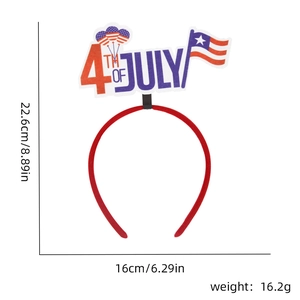 Detailed size chart of the 4th of July headband showing dimensions and light weight