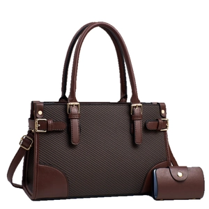 Vintage dark brown handbag set with crossbody strap and matching small coin purse