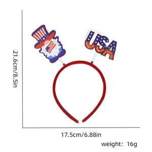 Detail view of Independence Day headband with USA letters and patriotic gnome decoration