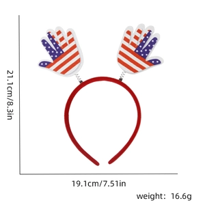 Detailed size chart for Independence Day headband with dimensions 21.1cm by 19.1cm