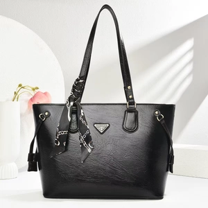 Vintage PU Leather Tote Bag For Women With Satin Scarf Elegant Solid Color Large Capacity Shoulder Bag Commute Handbag