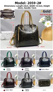 Detailed interior compartment layout and size view of the floral embossed handbag