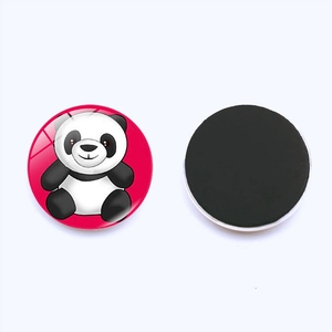 Front and back detail of a 25mm cartoon panda glass magnet for fridge or whiteboard
