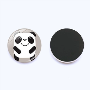 Detailed front and back view of 25mm panda glass magnet showing strong magnetic base