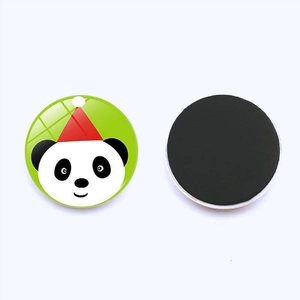 Cute panda glass fridge magnet with party hat and strong circular magnetic backing